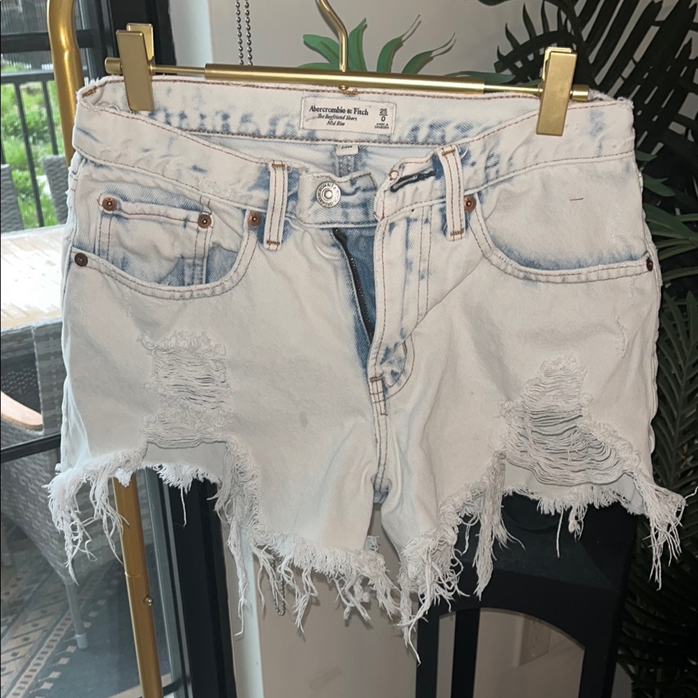 Abercrombie & Fitch Women's Distressed Denim Shorts - light blue